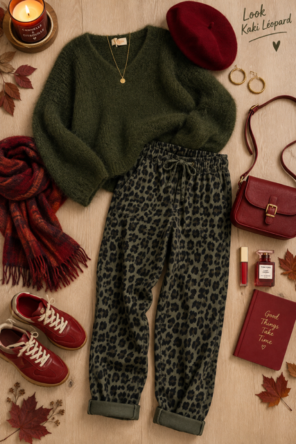 COMBO PANTALON LEO MAGIQUE KAKI + PULL TOUT DOUX KAKI