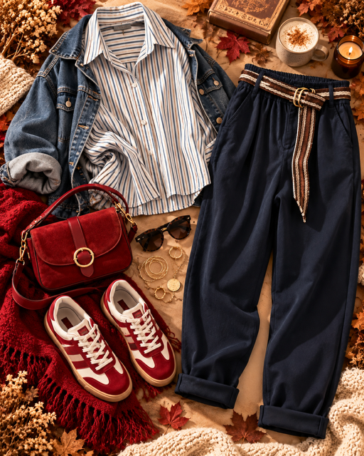 COMBO PANTALON MAGIQUE MARINE + CHEMISE RAYEE