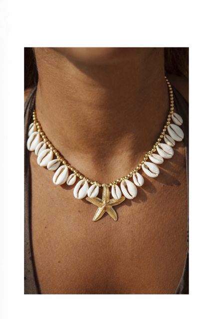 COLLIER COQUILLAGES ETOILE DE MER DORE