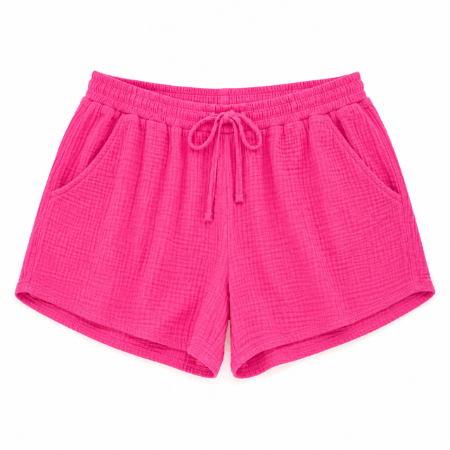 SHORT EN GAZE DE COTON FUSHIA GRANDE TAILLE