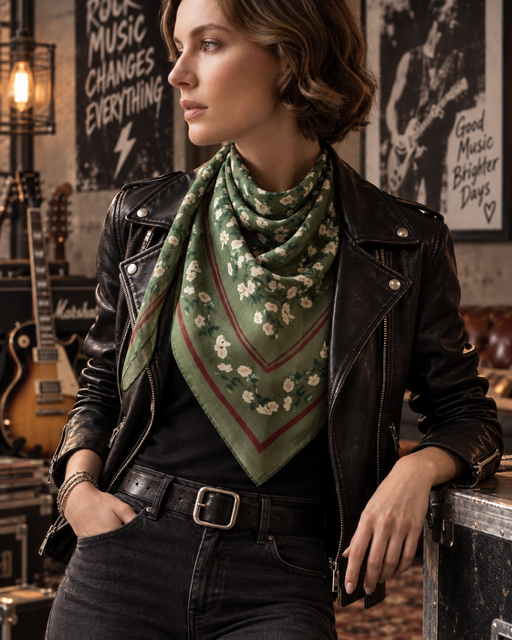 CHECHE FOULARD EN COTON VERT KAKI