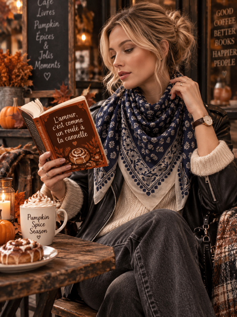 CHECHE FOULARD EN COTON MARINE