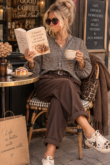 COMBO PANTALON MAGIQUE CHOCO CENTURE + CHEMISE VICHY CHOCO