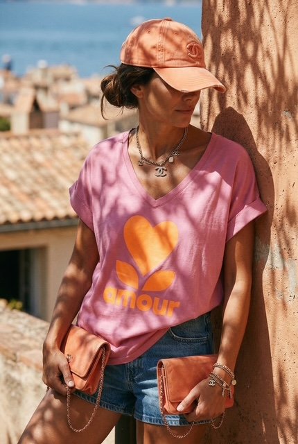 TEESHIRT AMOUR ROSE DELAVE / ORANGE