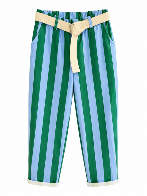 PANTALON CONFORT RAYE VERT / BLEU  + CEINTURE