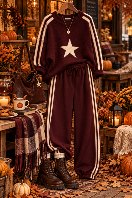 COMBO PANTA JOGG + PULL ETOILE BORDEAUX