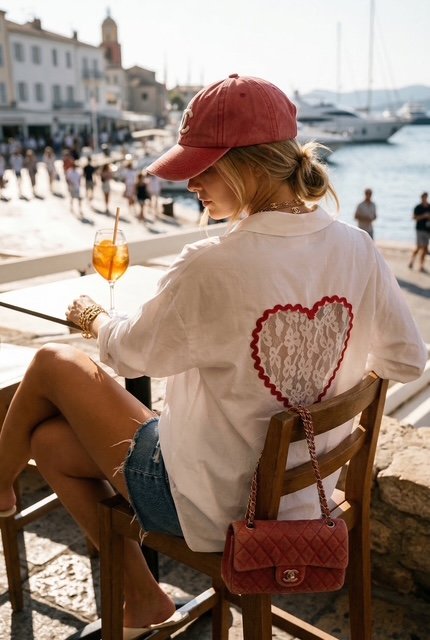 CHEMISE UNIE BLANCHE COEUR DENTELLE