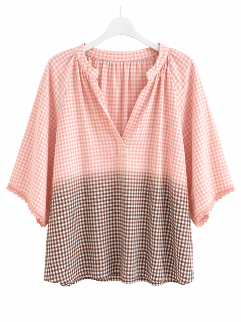 BLOUSE OVERSIZE VICHY CHOCOLAT/ ROSE
