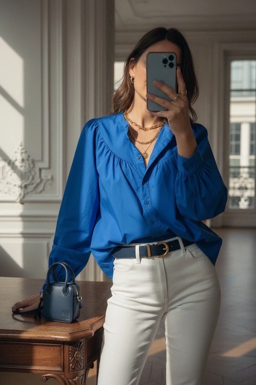 CHEMISE EN POPELINE BLEU COBALT