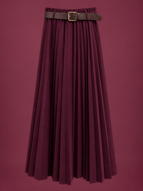 JUPE LONGUE PLISSEE BORDEAUX + CEINTURE