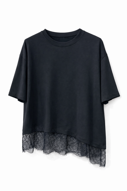 TEESHIRT DENTELLE EN BAS NOIR