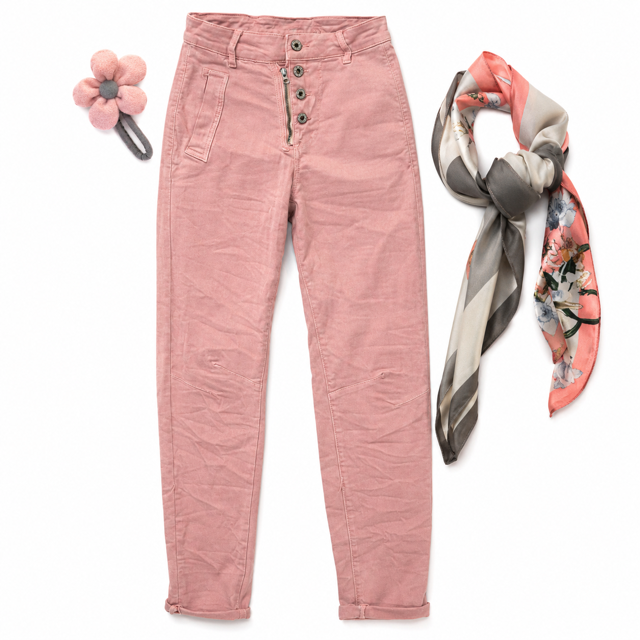 JEANS ROSE TAILLE S + PINCE FLEURS + FOULARD