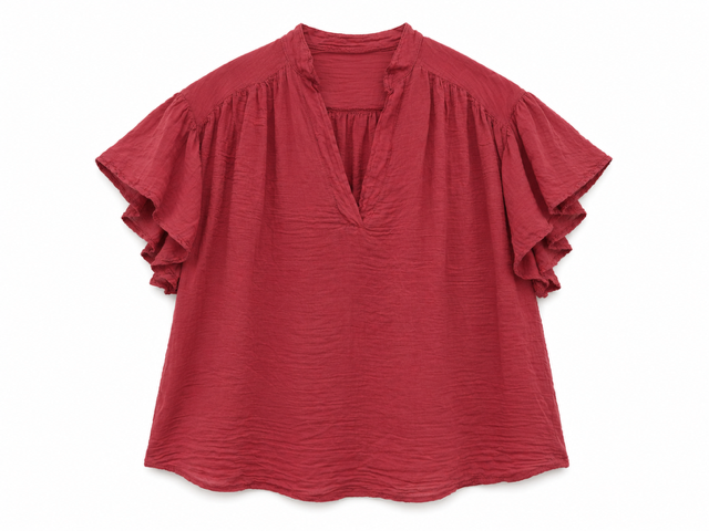 BLOUSE AMPLE MANCHES A VOLANTS CERISE