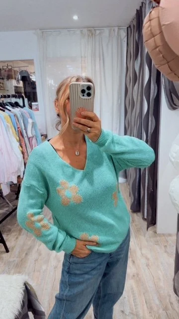 PULL FLEURS AQUA