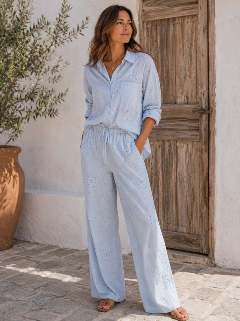 CHEMISE EN BRODERIE ANGLAISE CIEL