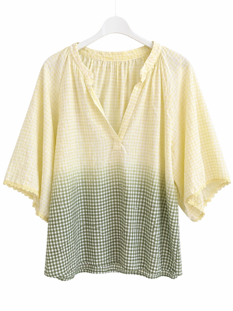 BLOUSE VICHY KAKI / CITRON