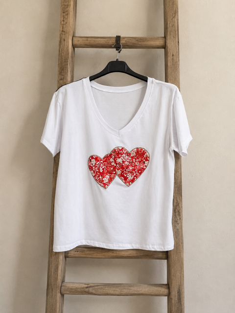 TEESHIRT COEUR LIBERTY ROUGE GRANDE TAILLE