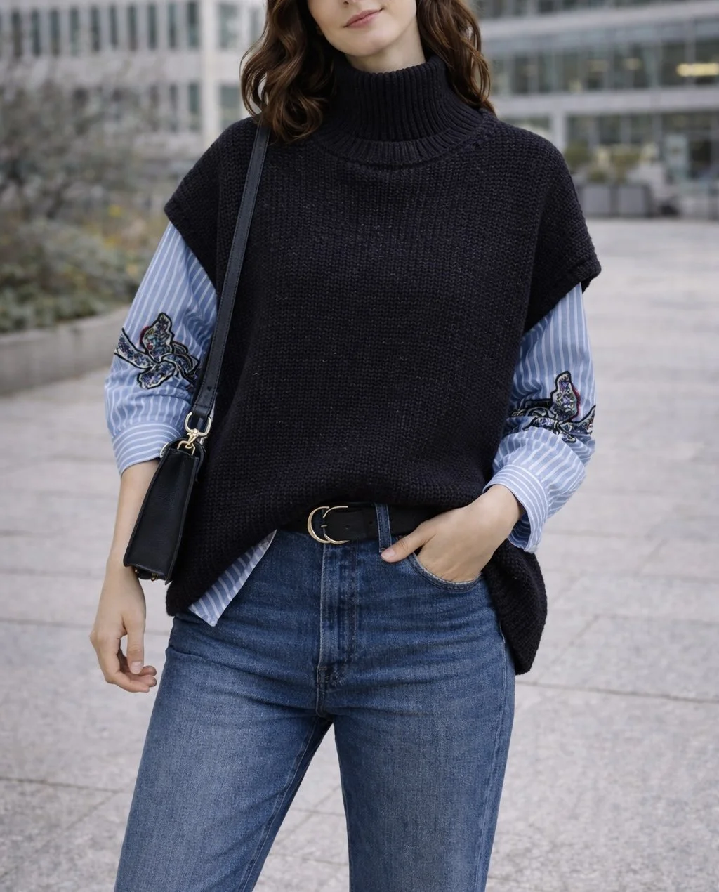 PULL COL MONTANT TRICOT MARINE FONCE