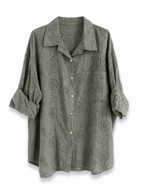 CHEMISE EN BRODERIE ANGLAISE KAKI