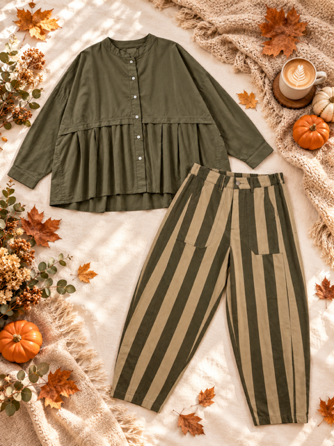 COMBO PANTALON RAYEE + CHEMISE OVERSIZE KAKI
