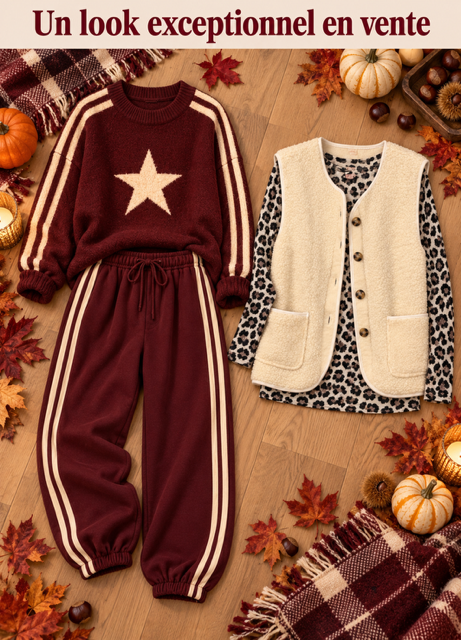 LOOK DE FOU !! ENSEMBLE BORDEAUX + TOP LEO + GILET BOUCLETTE