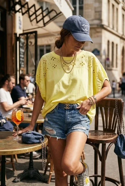 TEESHIRT OVERSIZE CITRON BRODERIE ANGLAISE