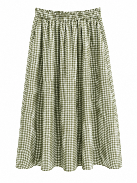 JUPE LONGUE VICHY KAKI