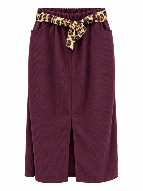 JUPE EN VELOUR PRUNE AVEC CEINTURE LEO