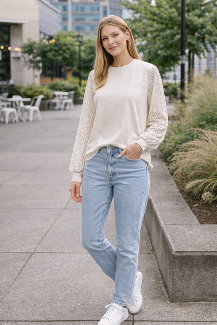 HAUT MANCHES DENTELLE VANILLE