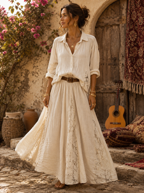 CHEMISE EN COTON DENTELLE IVOIRE