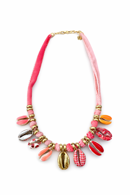 COLLIER FOULARD COQUILLAGES CORAIL