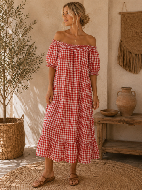 ROBE LONGUE VICHY ROUGE