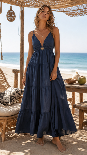 ROBE LONGUE BROCHE ETOILE MARINE