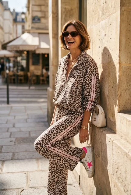 PANTALON EN VISCOSE LEO BANDE ROSE EDITION LIMITEE