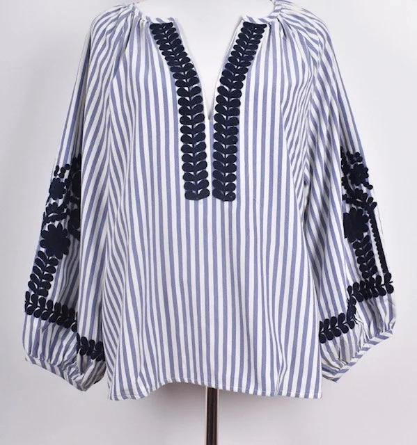 TUNIQUE BRODERIES FLEURS MARINE TAILLE S