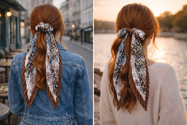 FOULARD OU CHOUCHOU CHEVEUX CHOCO / BLEU