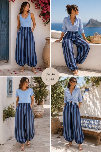 PANTALON ALADIN RAYE BLEU