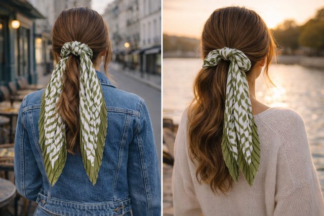 FOULARD OU CHOUCHOU POUR CHEVEUX  KAKI