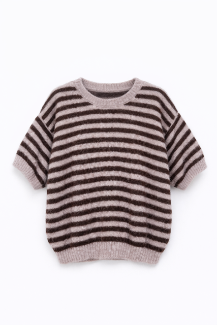 PULL MANCHES COURTES BEIGE /NOIR