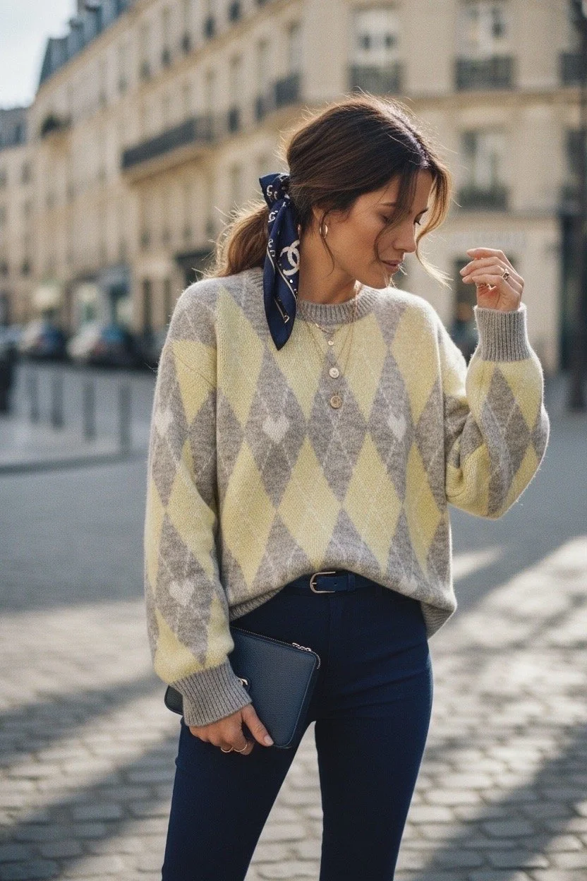 PULL CARO HEARTS GRIS / CITRON COLLECTION PRINTEMPS 2026