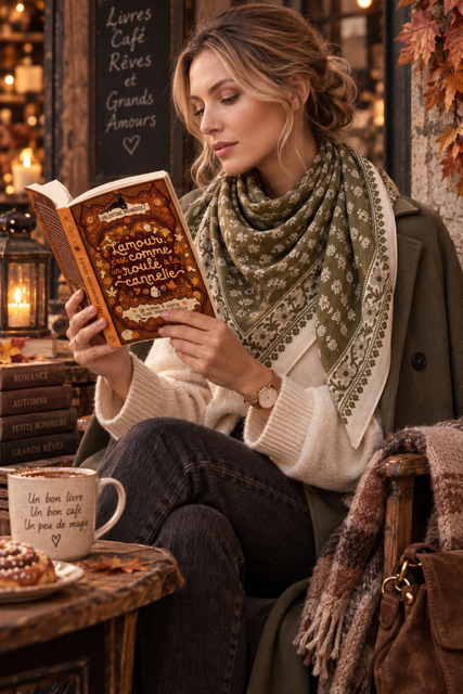 CHECHE FOULARD EN COTON VERT