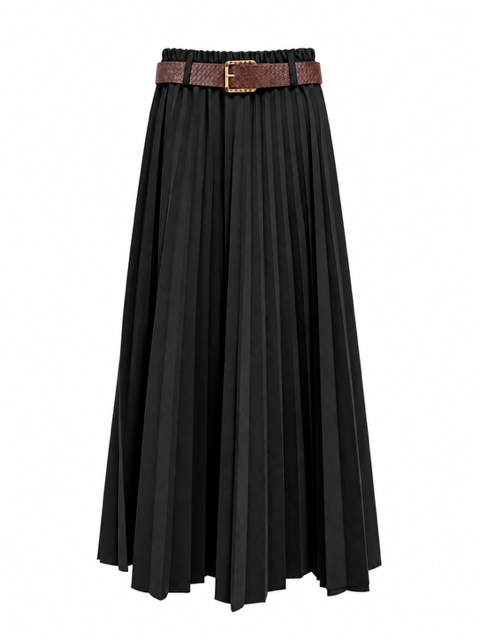JUPE LONGUE PLISSEE NOIRE + CEINTURE