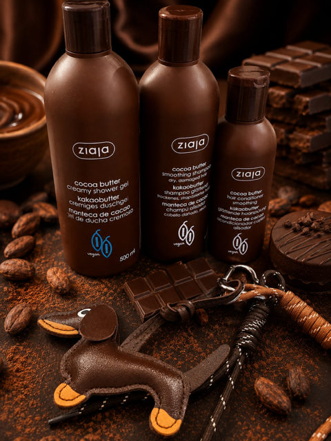 ENSEMBLE PRODUITS AU CACAO + BIJOU DE SAC TECKEL CHOCO