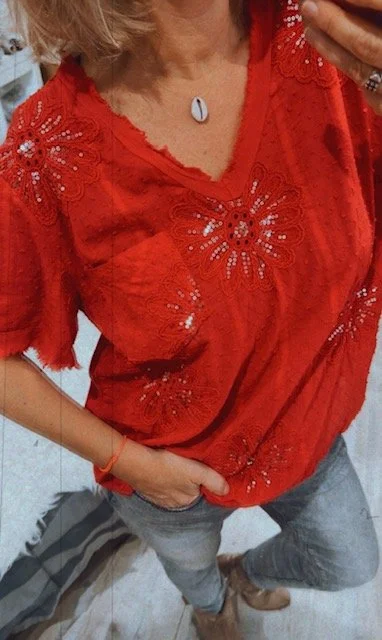 TEESHIRT SEQUINS ROUGE