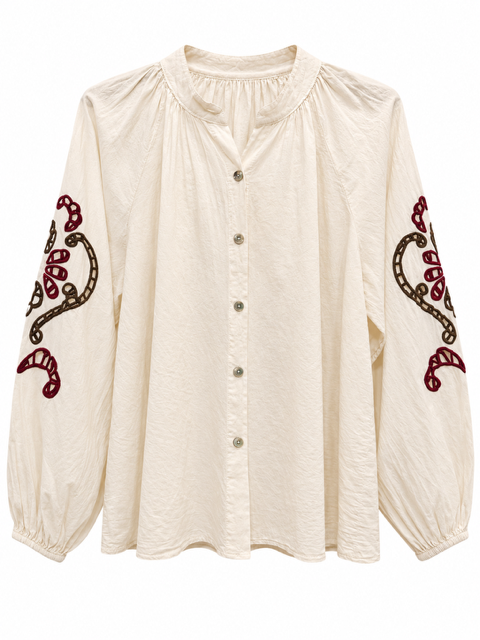 CHEMISE EN COTON BRODEE SUR LES MANCHES VANILLE