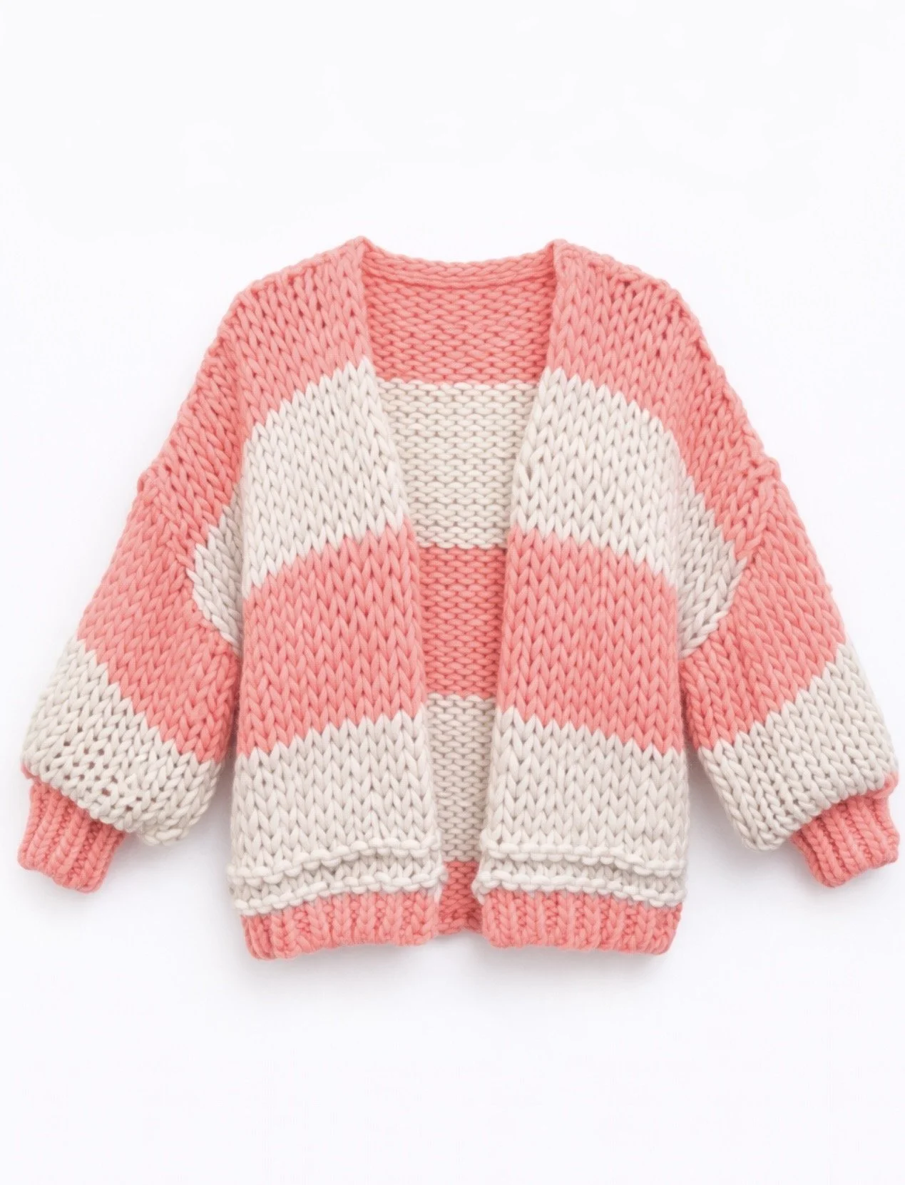 GILET GROS TRICOT CORAIL/ ECRU