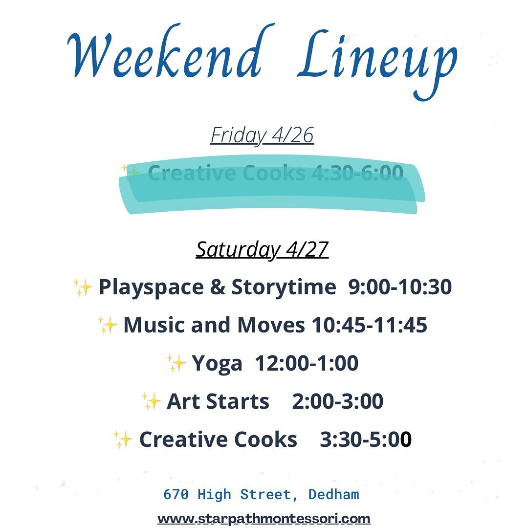 It&rsquo;s almost break time for me 😅 

Come in this weekend for your last chance at our Creative Experiences for kiddos 6 and under, before I take a beat! 

Classes will return for our NEW 7 week cluster mid-May. 

✨Saturday: 
9:00 - Playspace and 