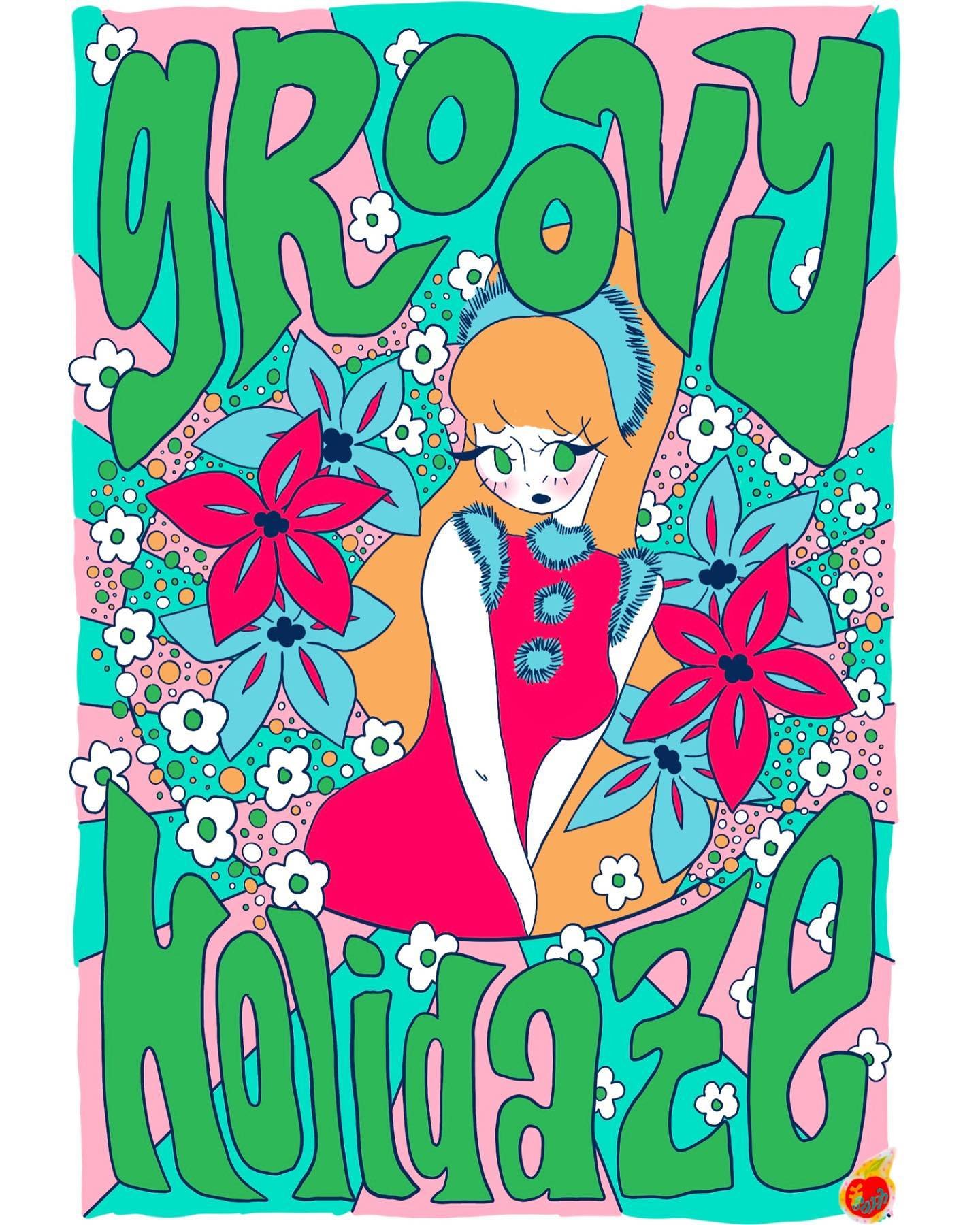finished my holiday card for this year 💖🌈 finally finished with classes &amp; have a lot of inspo for new pieces so stay tuned! #artistsofinstagram #illustration #holidaycard #artwork #60sstyle