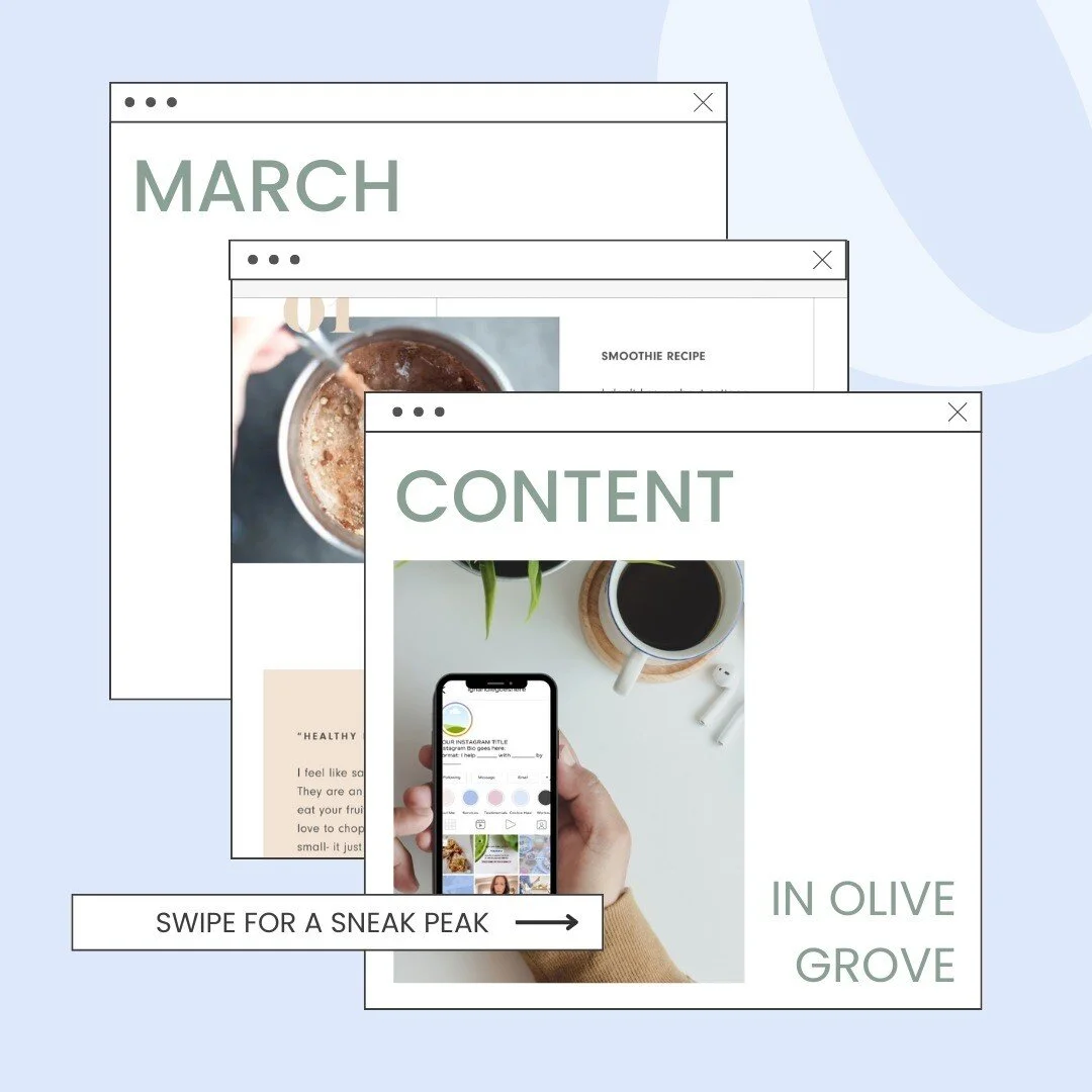 Olivia and Alexa just uploaded all of March’s content to the portal and can we just say- HOLY. MOLY. 2 value based newsletters, 1 sales email, 3 canva templated graphics, 8 social captions and 8 canva templates to match! Wow, I am tired just ty