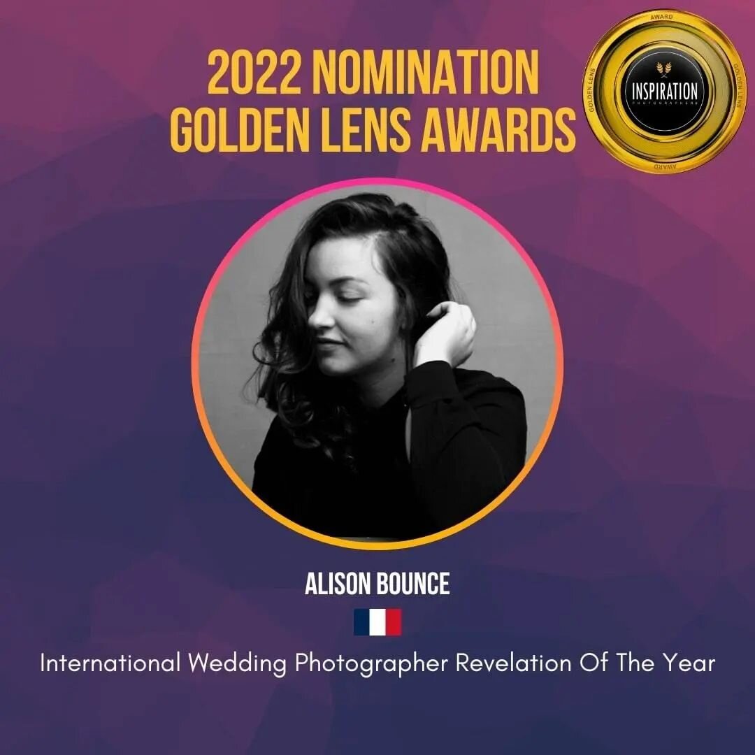 ⚡️NOMMEE AUX GOLDEN LENS 2022 ⚡️

Pour une premi&egrave;re participation &agrave; ce concours, je suis nomm&eacute;e 5 fois dans 4 cat&eacute;gories 🙀
- R&eacute;v&eacute;lation de l'ann&eacute;e en photo de Mariage
- R&eacute;v&eacute;lation de l'a